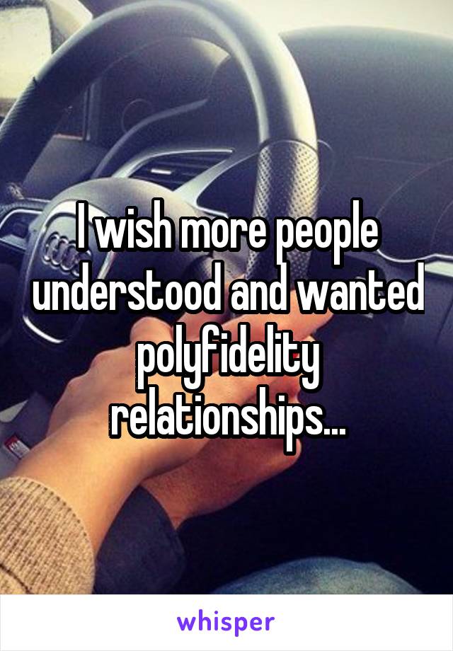 I wish more people understood and wanted polyfidelity relationships...