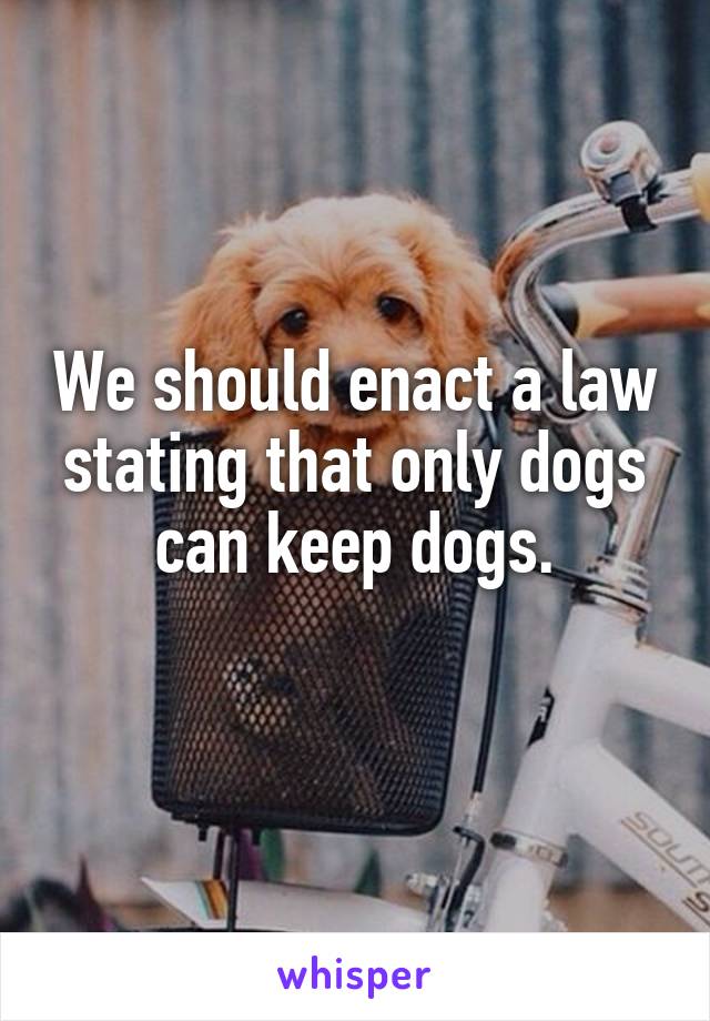 We should enact a law stating that only dogs can keep dogs.
