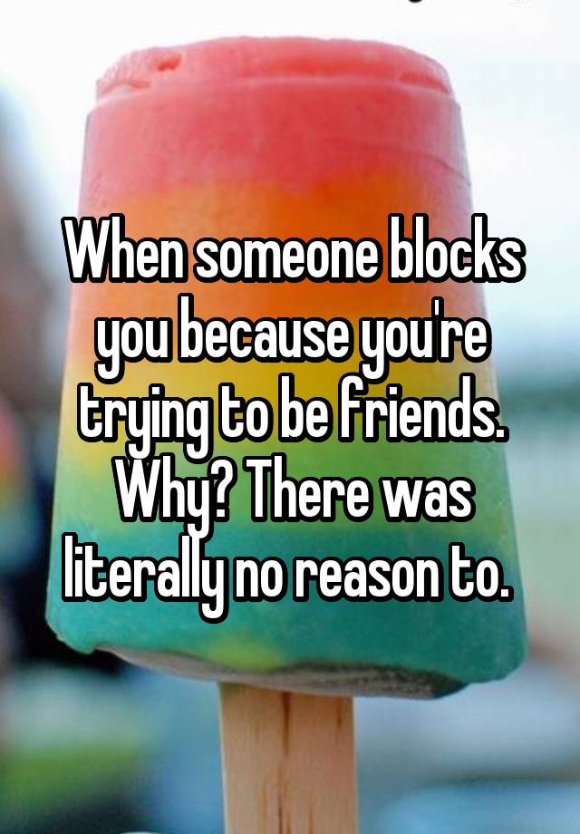 When someone blocks you because you're trying to be friends. Why? There was literally no reason to. 