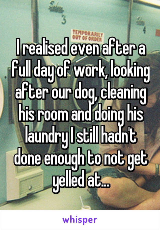 I realised even after a full day of work, looking after our dog, cleaning his room and doing his laundry I still hadn't done enough to not get yelled at...