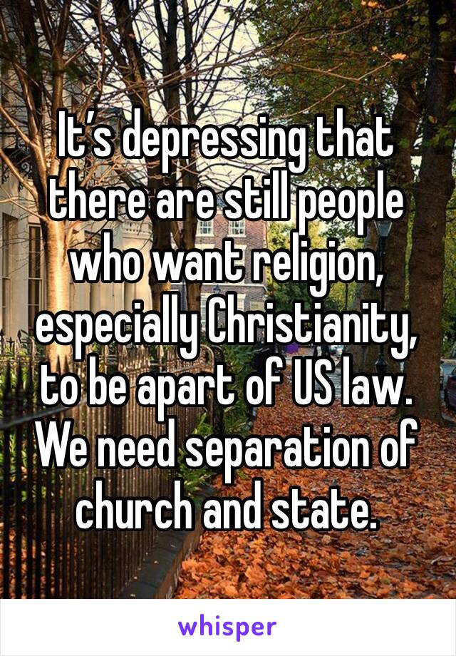 It’s depressing that there are still people who want religion, especially Christianity, to be apart of US law. We need separation of church and state.