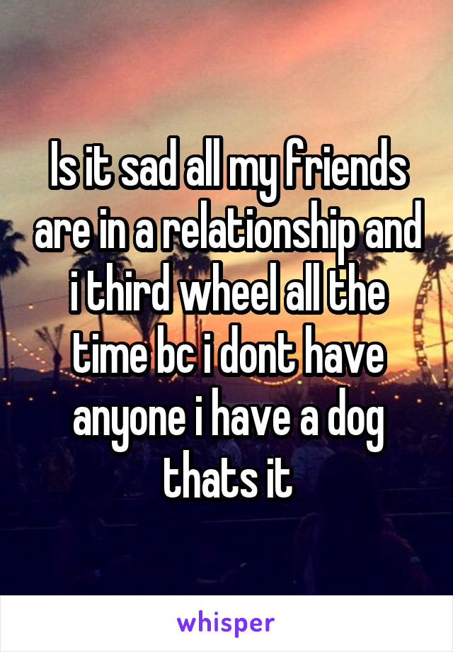 Is it sad all my friends are in a relationship and i third wheel all the time bc i dont have anyone i have a dog thats it