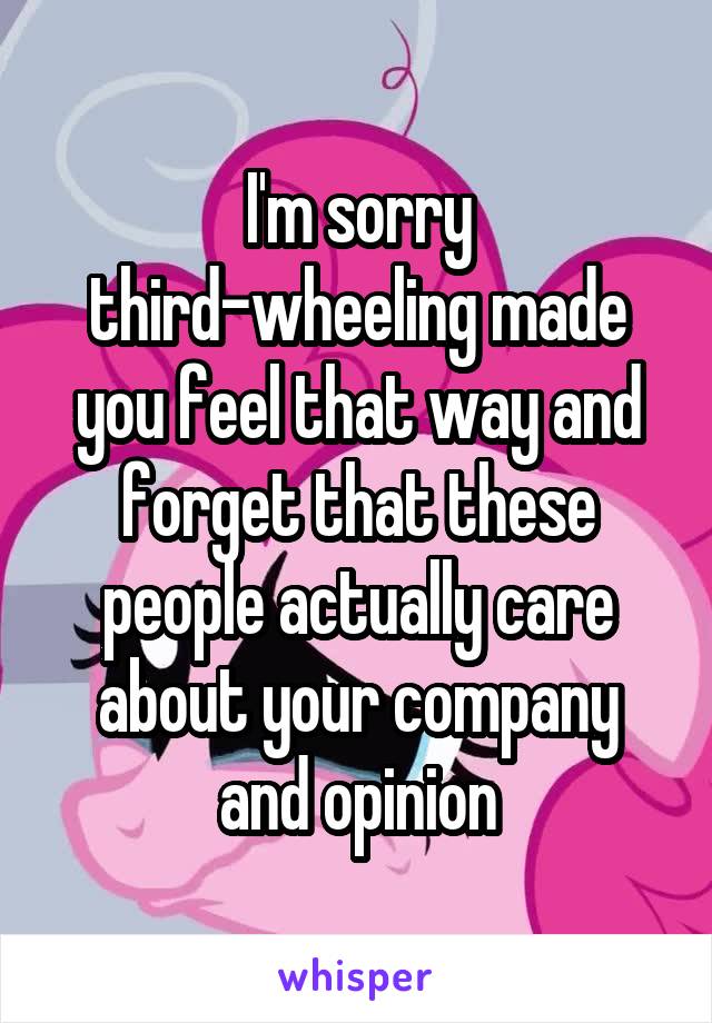 I'm sorry third-wheeling made you feel that way and forget that these people actually care about your company and opinion