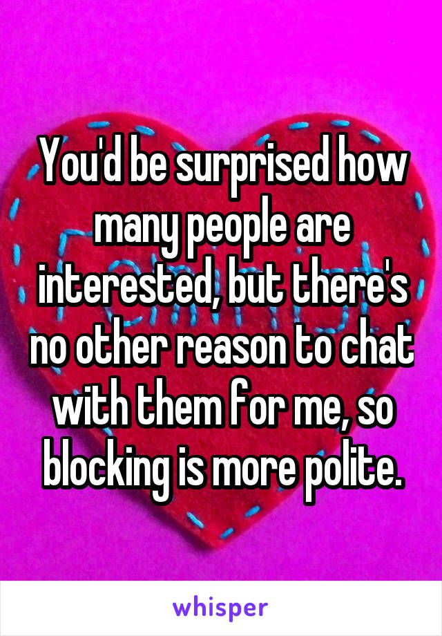 You'd be surprised how many people are interested, but there's no other reason to chat with them for me, so blocking is more polite.