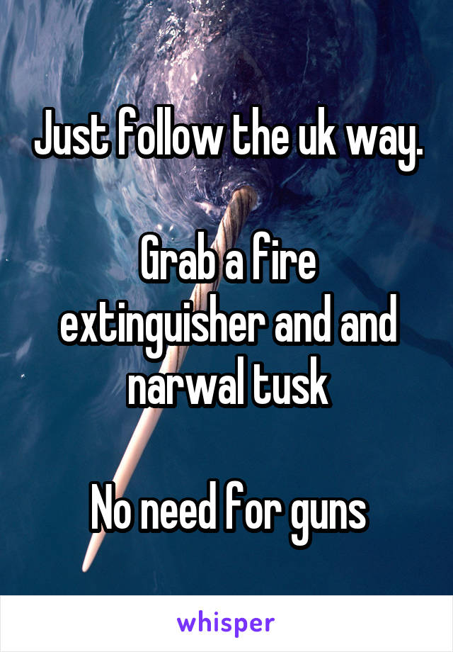 Just follow the uk way.

Grab a fire extinguisher and and narwal tusk

No need for guns