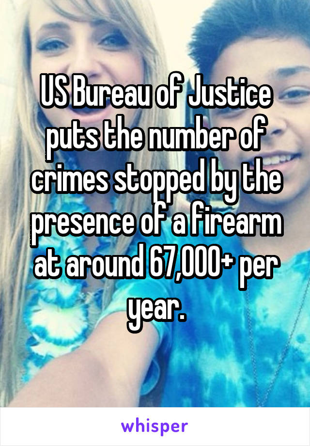 US Bureau of Justice puts the number of crimes stopped by the presence of a firearm at around 67,000+ per year.
