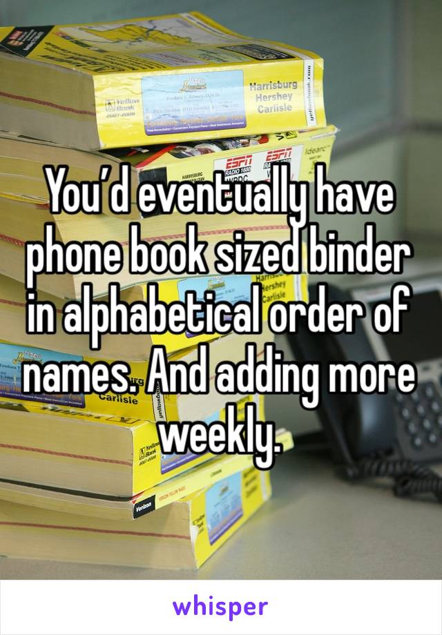 You’d eventually have phone book sized binder in alphabetical order of names. And adding more weekly.