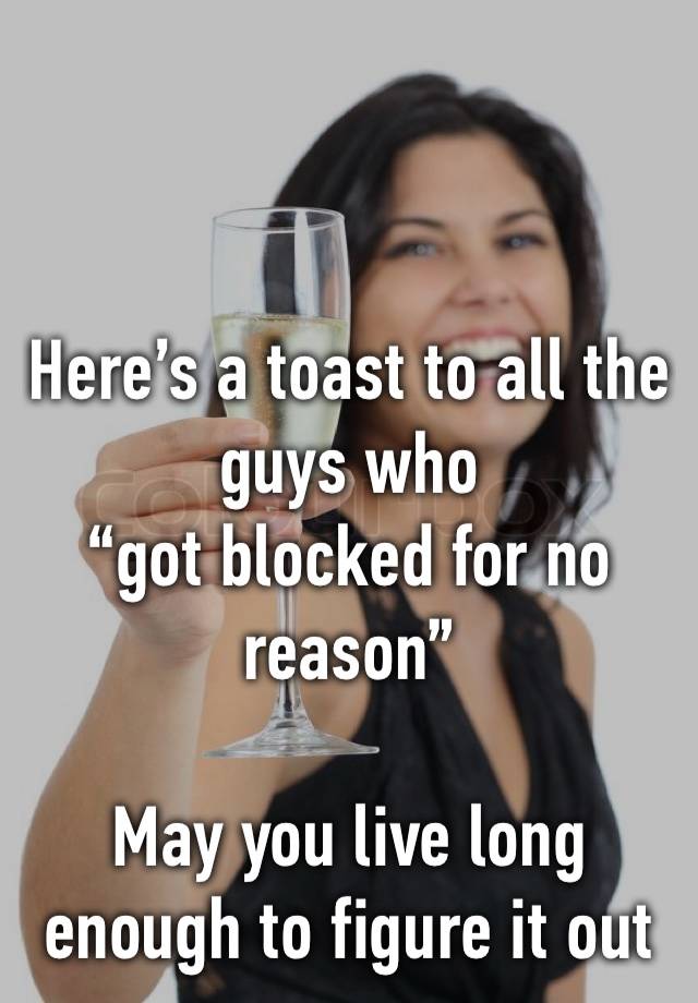 Here’s a toast to all the guys who 
“got blocked for no reason”

May you live long enough to figure it out 