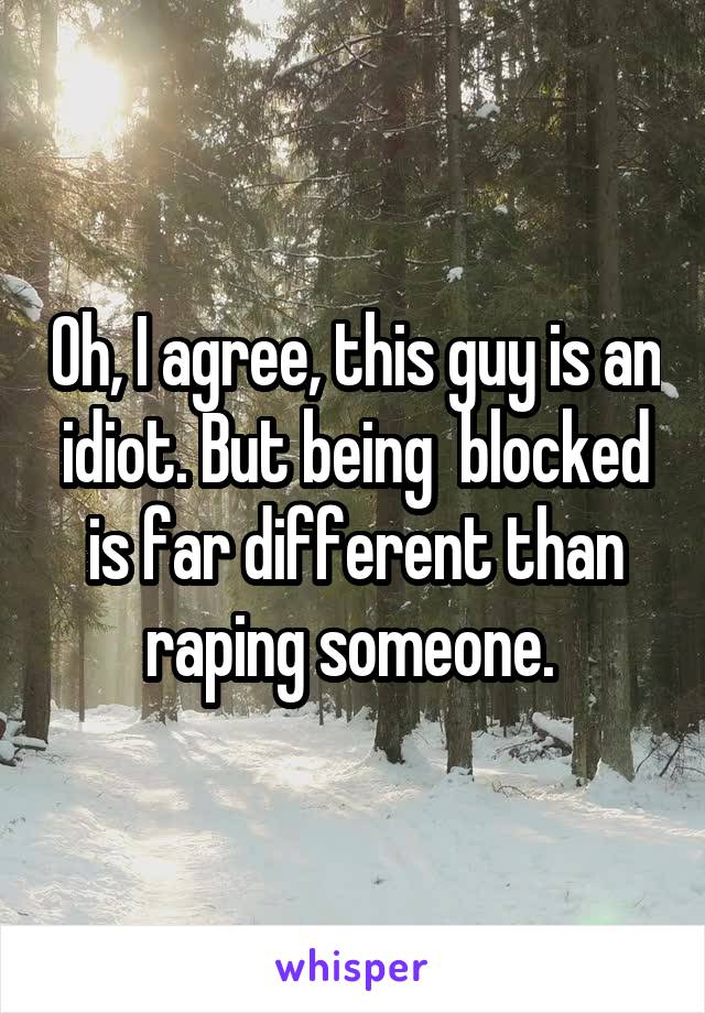 Oh, I agree, this guy is an idiot. But being  blocked is far different than raping someone. 