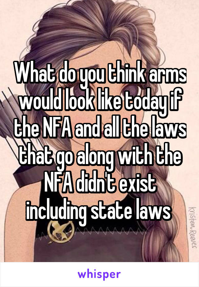 What do you think arms would look like today if the NFA and all the laws that go along with the NFA didn't exist including state laws 