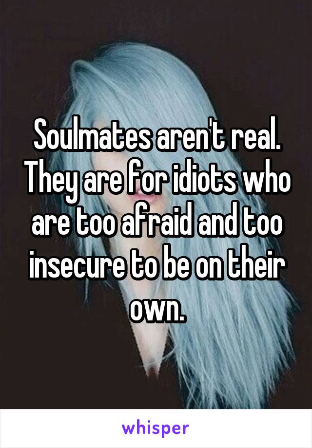 Soulmates aren't real. They are for idiots who are too afraid and too insecure to be on their own.