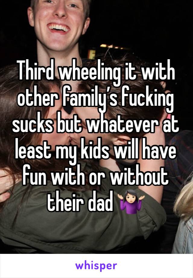 Third wheeling it with other family’s fucking sucks but whatever at least my kids will have fun with or without their dad 🤷🏻‍♀️