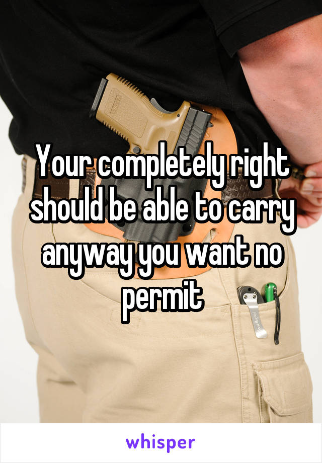 Your completely right should be able to carry anyway you want no permit