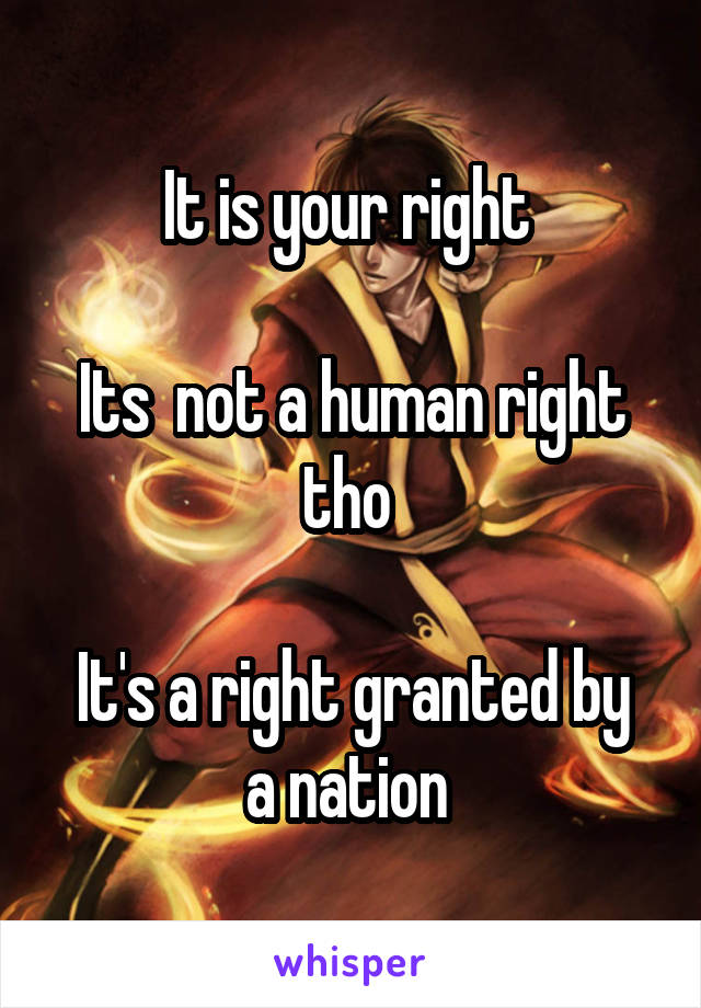 It is your right 

Its  not a human right tho 

It's a right granted by a nation 