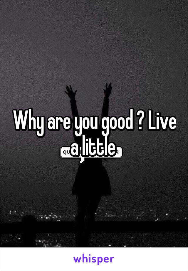 Why are you good ? Live a little 