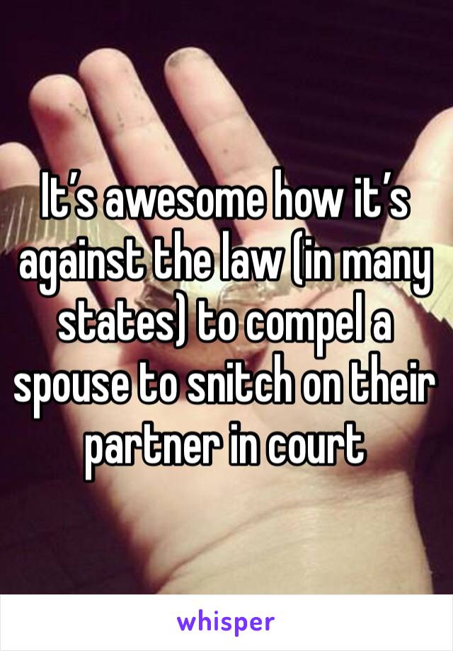 It’s awesome how it’s against the law (in many states) to compel a spouse to snitch on their partner in court 