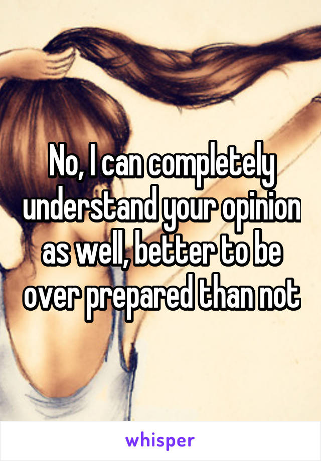 No, I can completely understand your opinion as well, better to be over prepared than not