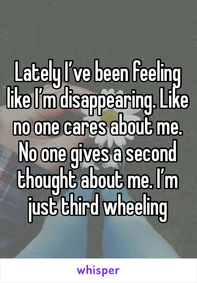 Lately I’ve been feeling like I’m disappearing. Like no one cares about me. No one gives a second thought about me. I’m just third wheeling