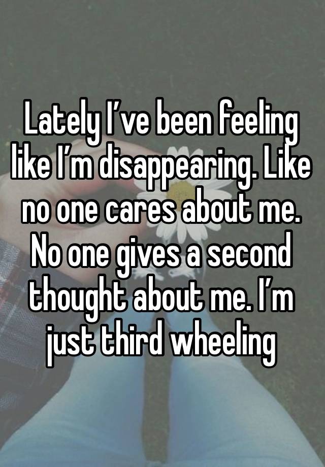 Lately I’ve been feeling like I’m disappearing. Like no one cares about me. No one gives a second thought about me. I’m just third wheeling