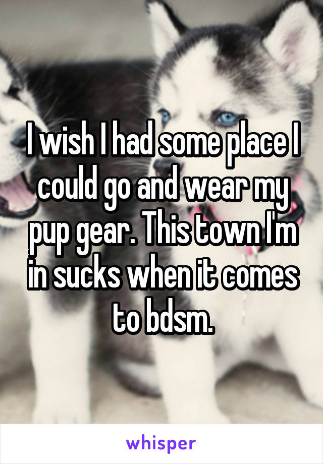 I wish I had some place I could go and wear my pup gear. This town I'm in sucks when it comes to bdsm.