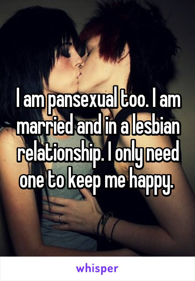 I am pansexual too. I am married and in a lesbian relationship. I only need one to keep me happy. 