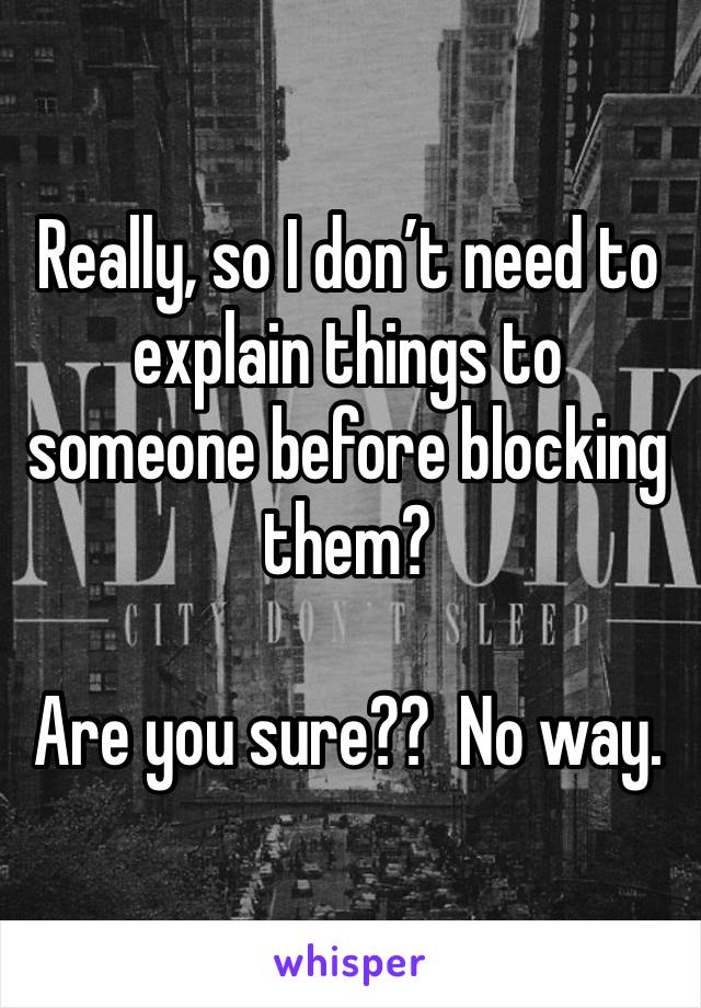 Really, so I don’t need to explain things to someone before blocking them?  

Are you sure??  No way.