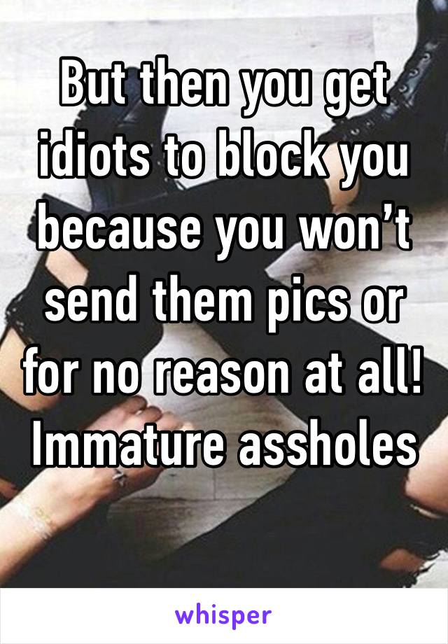 But then you get idiots to block you because you won’t send them pics or for no reason at all! Immature assholes 