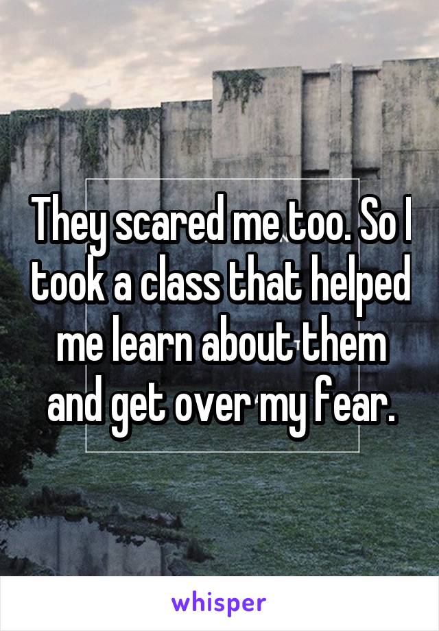 They scared me too. So I took a class that helped me learn about them and get over my fear.