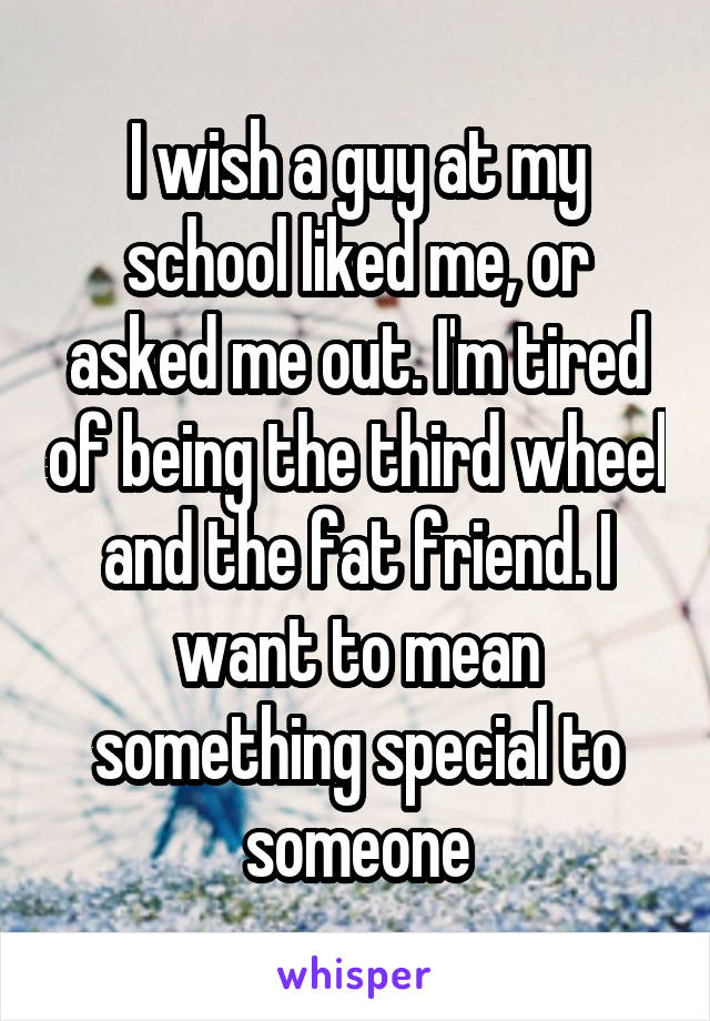 I wish a guy at my school liked me, or asked me out. I'm tired of being the third wheel and the fat friend. I want to mean something special to someone