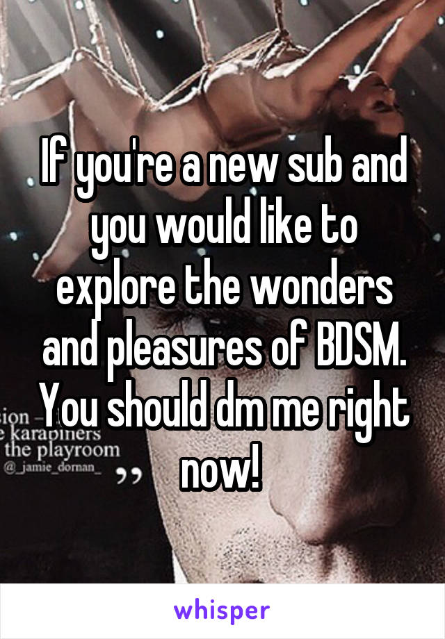 If you're a new sub and you would like to explore the wonders and pleasures of BDSM. You should dm me right now! 