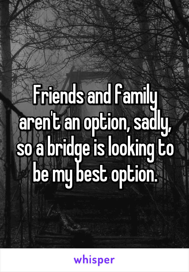 Friends and family aren't an option, sadly, so a bridge is looking to be my best option.