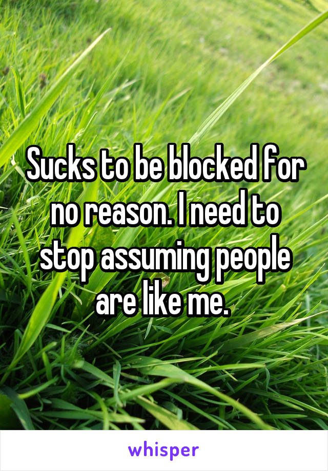 Sucks to be blocked for no reason. I need to stop assuming people are like me. 