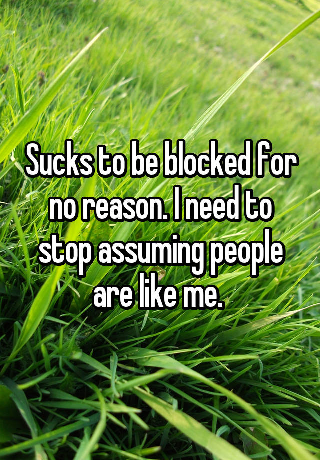 Sucks to be blocked for no reason. I need to stop assuming people are like me. 