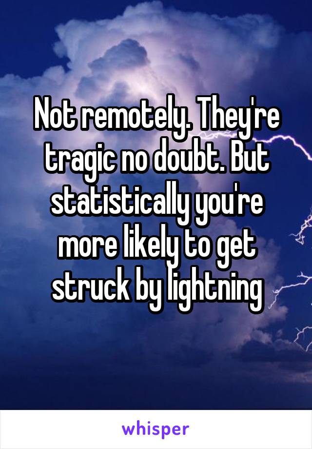 Not remotely. They're tragic no doubt. But statistically you're more likely to get struck by lightning
