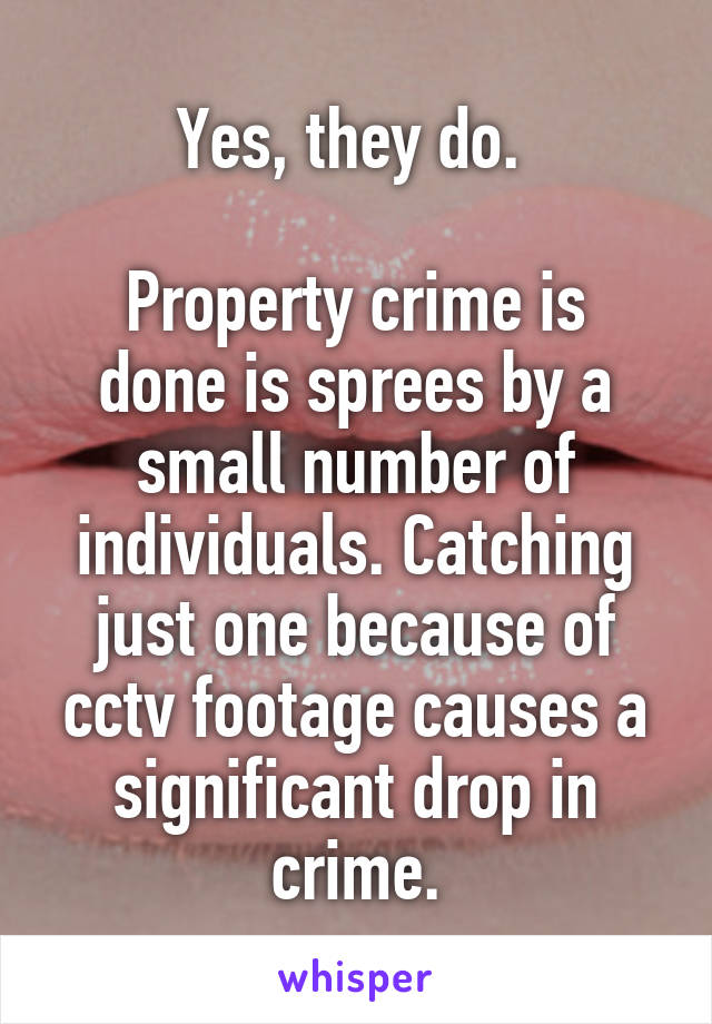 Yes, they do. 

Property crime is done is sprees by a small number of individuals. Catching just one because of cctv footage causes a significant drop in crime.