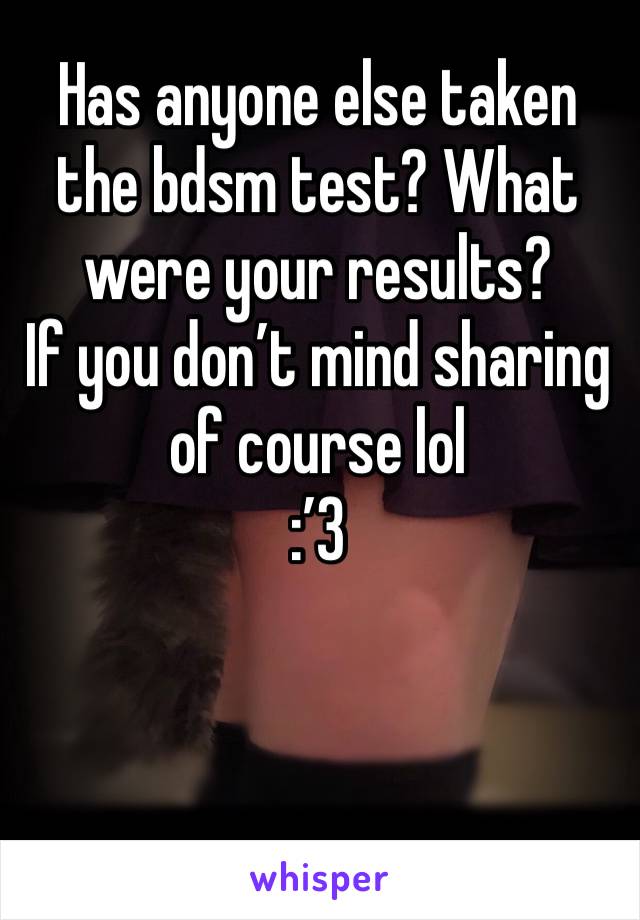 Has anyone else taken the bdsm test? What were your results? 
If you don’t mind sharing of course lol 
:’3