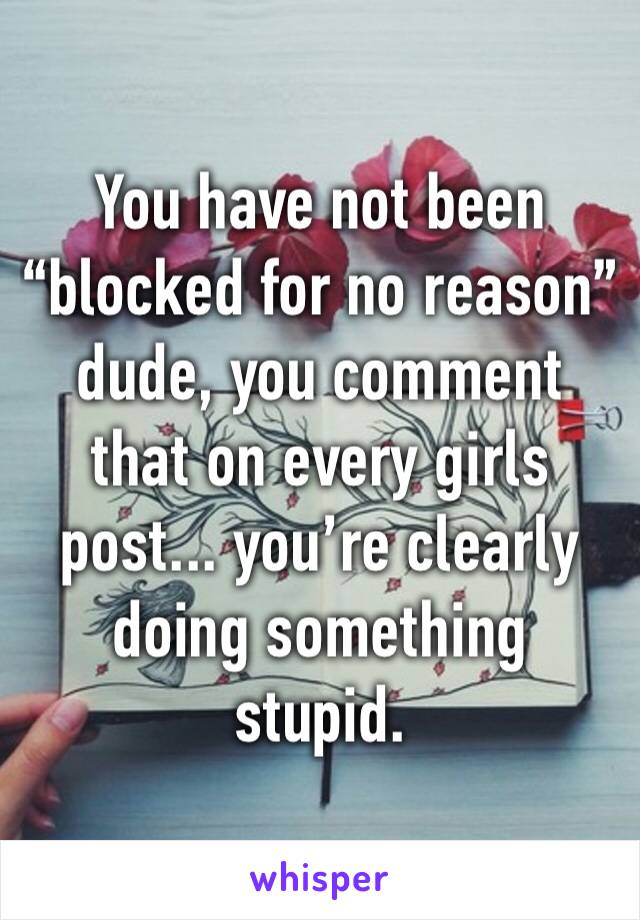 You have not been “blocked for no reason” dude, you comment that on every girls post... you’re clearly doing something stupid.