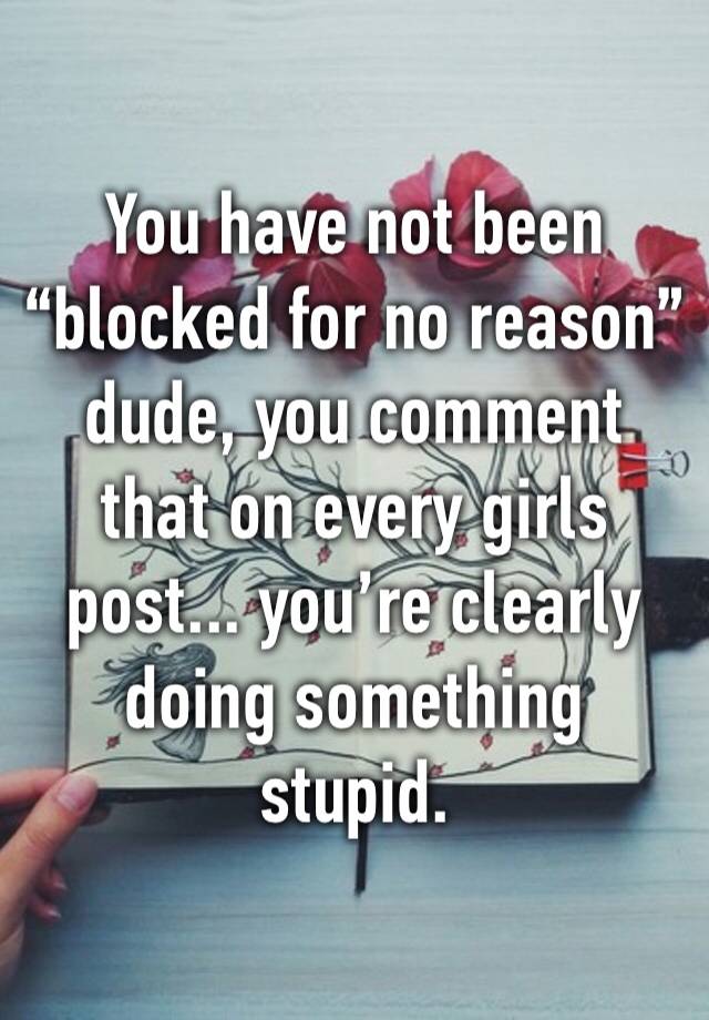 You have not been “blocked for no reason” dude, you comment that on every girls post... you’re clearly doing something stupid.