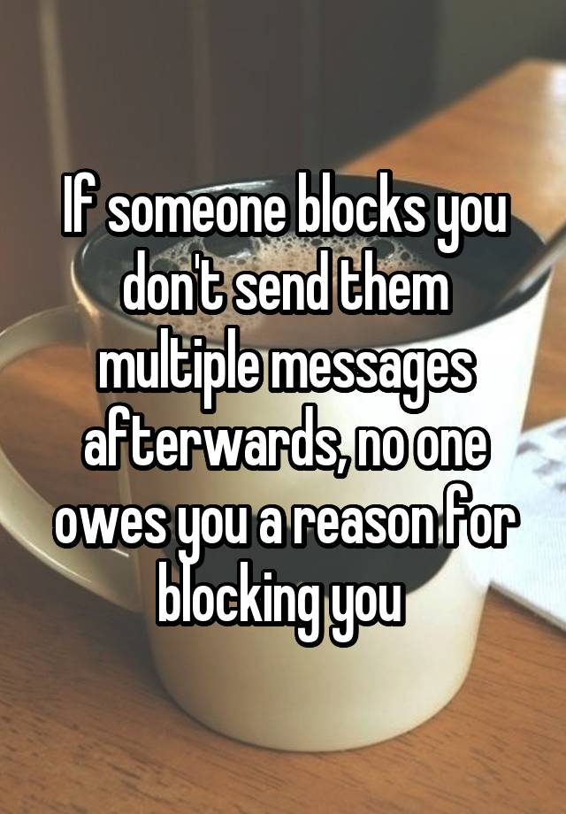 If someone blocks you don't send them multiple messages afterwards, no one owes you a reason for blocking you 