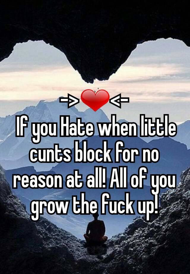 ->❤<-
 If you Hate when little cunts block for no reason at all! All of you   grow the fuck up!