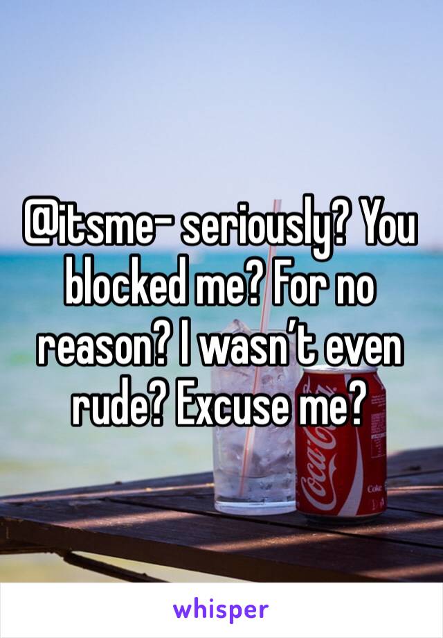 @itsme- seriously? You blocked me? For no reason? I wasn’t even rude? Excuse me? 