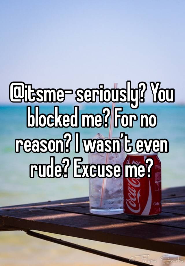 @itsme- seriously? You blocked me? For no reason? I wasn’t even rude? Excuse me? 