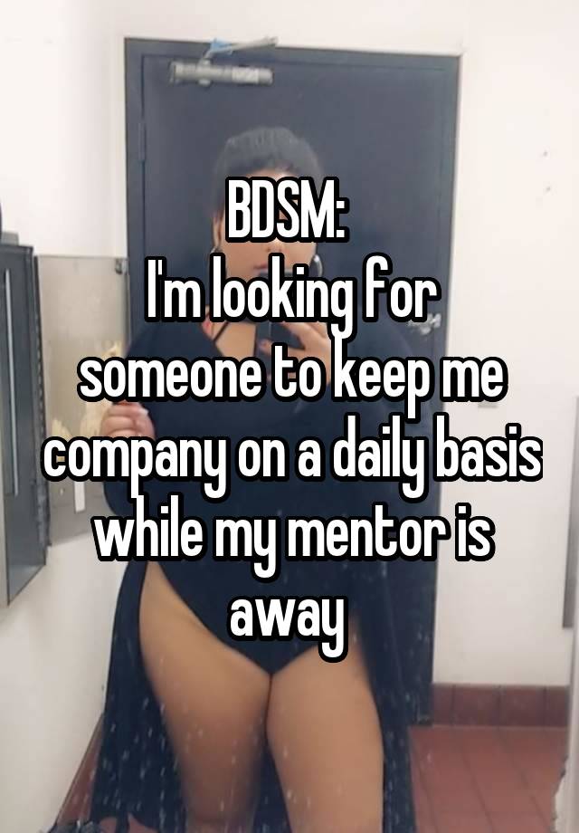 BDSM: 
I'm looking for someone to keep me company on a daily basis while my mentor is away 