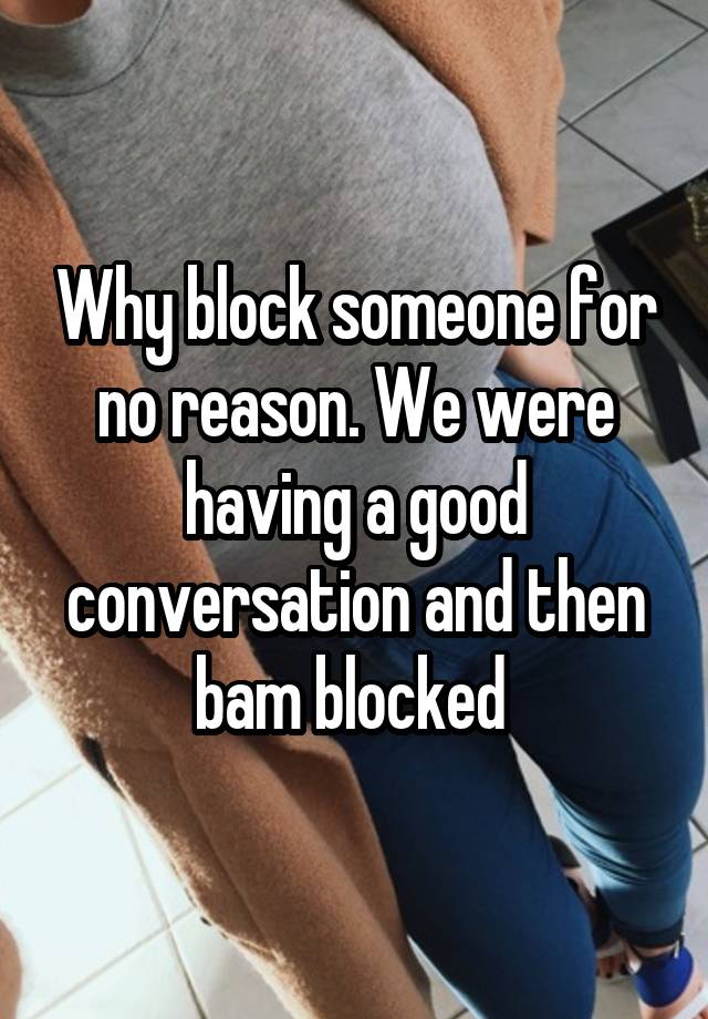 Why block someone for no reason. We were having a good conversation and then bam blocked 