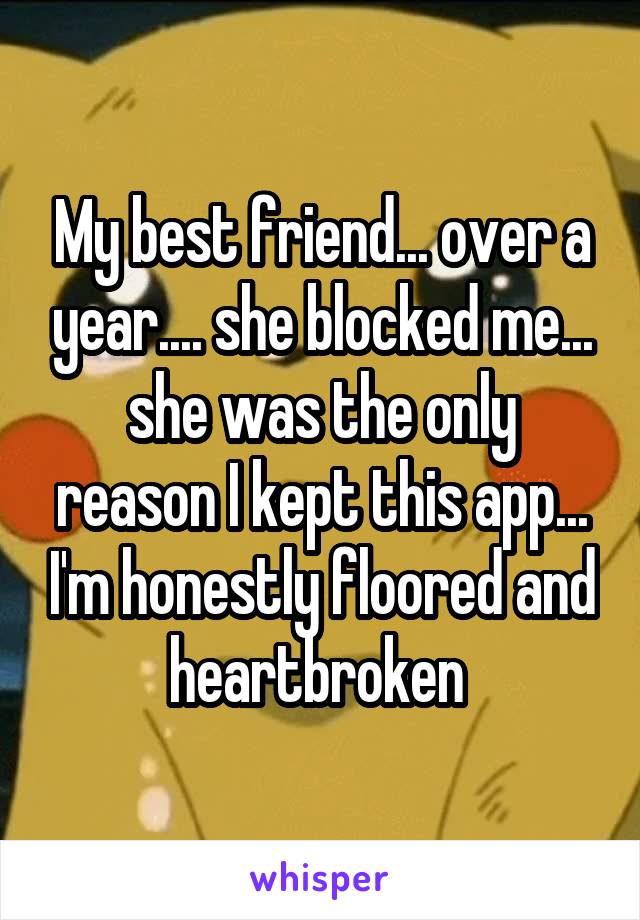 My best friend... over a year.... she blocked me... she was the only reason I kept this app... I'm honestly floored and heartbroken 