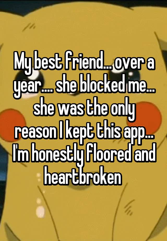 My best friend... over a year.... she blocked me... she was the only reason I kept this app... I'm honestly floored and heartbroken 