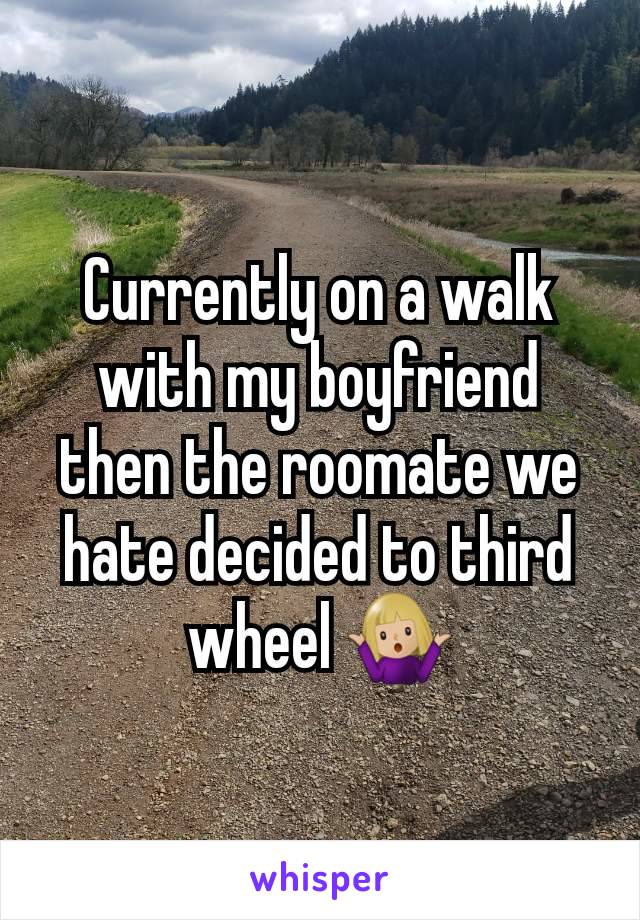 Currently on a walk with my boyfriend then the roomate we hate decided to third wheel 🤷🏼‍♀️