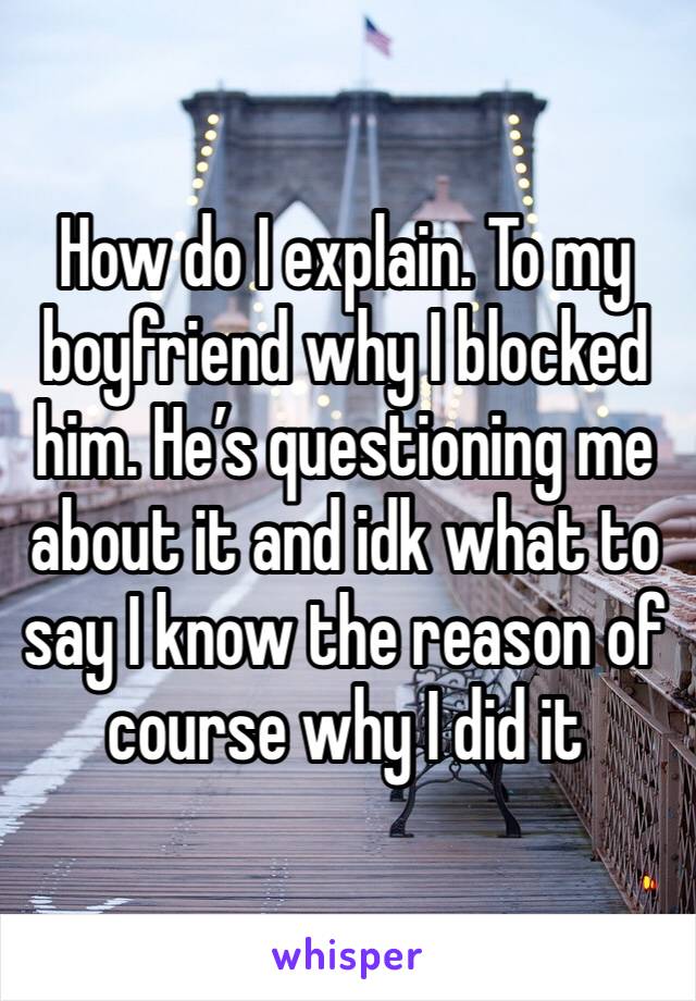 How do I explain. To my boyfriend why I blocked him. He’s questioning me about it and idk what to say I know the reason of course why I did it 