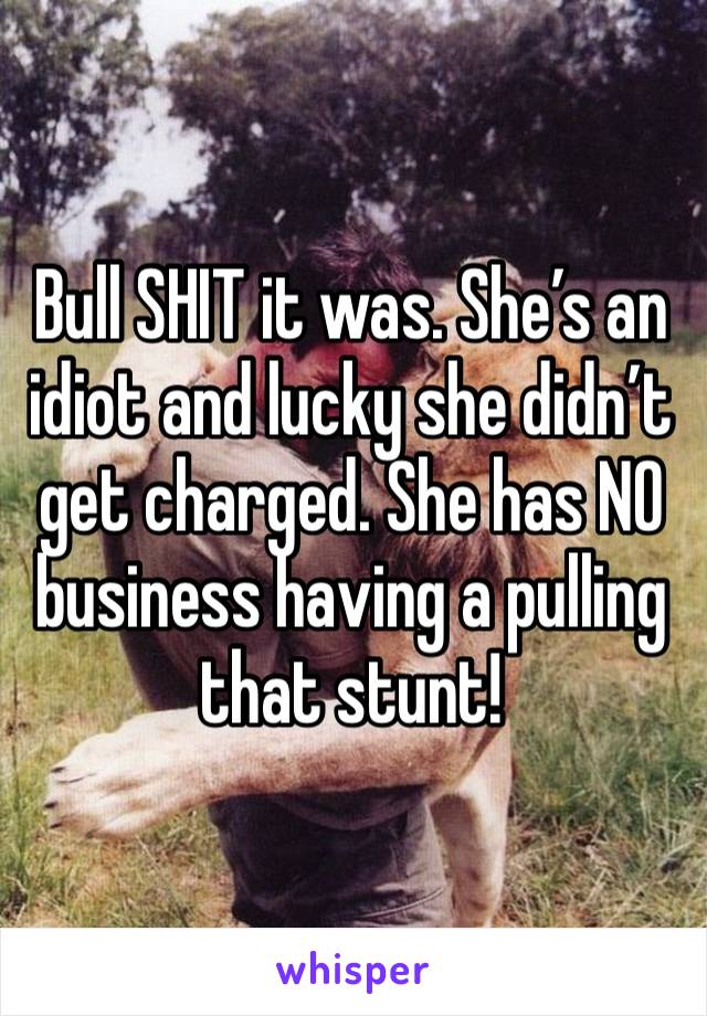 Bull SHIT it was. She’s an idiot and lucky she didn’t get charged. She has NO business having a pulling that stunt!