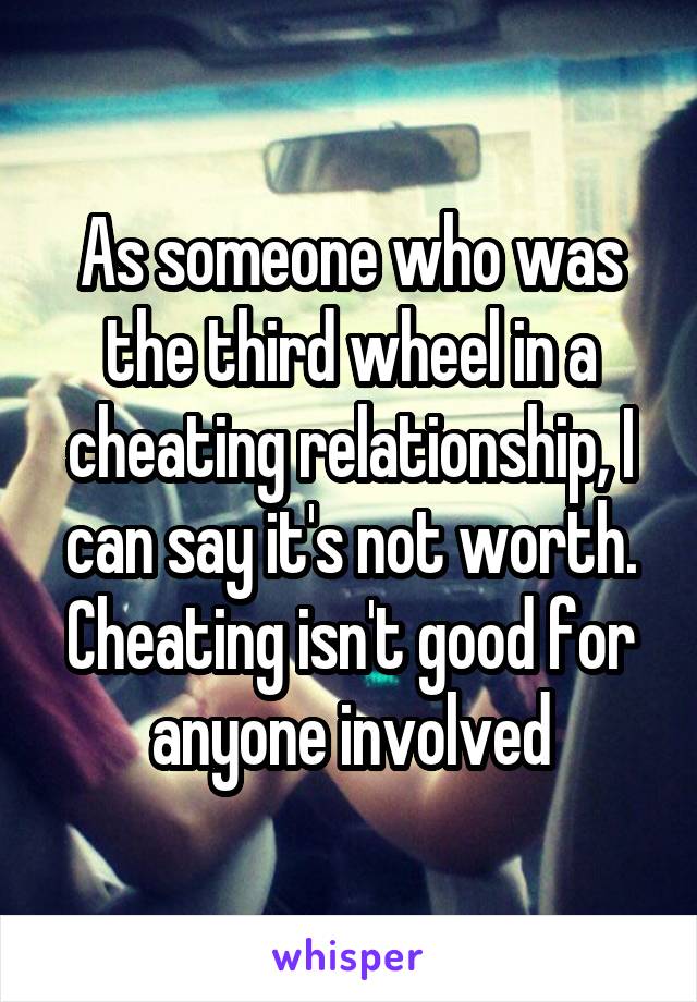 As someone who was the third wheel in a cheating relationship, I can say it's not worth. Cheating isn't good for anyone involved